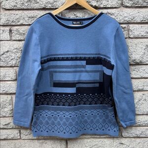 Moffi Blue Geometric Crewneck Sweater
